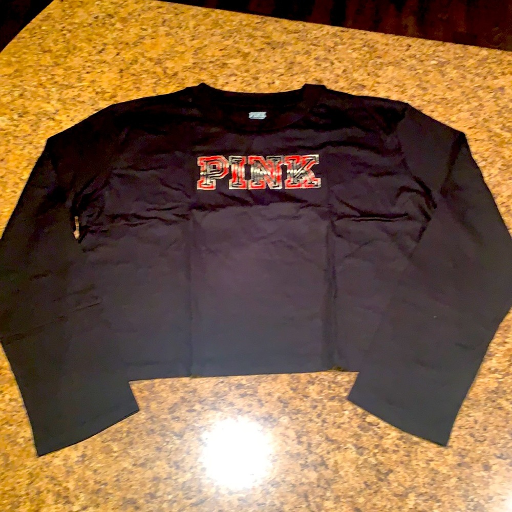 NWT Victoria Secret PINK T-shirt Black Large Crop